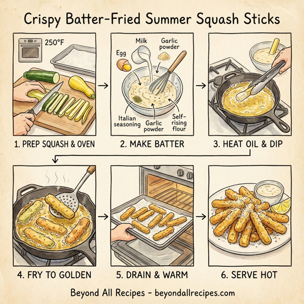 Crispy Batter-Fried Summer Squash Sticks instructions