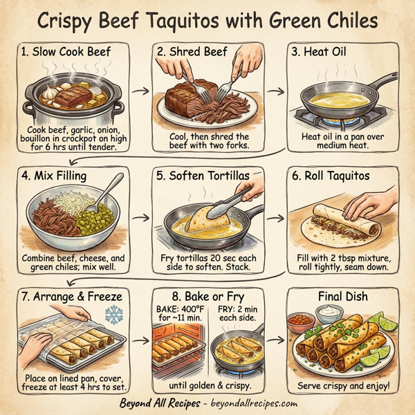 Crispy Beef Taquitos with Green Chiles instructions