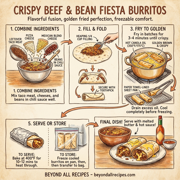 Crispy Beef and Bean Fiesta Burritos instructions