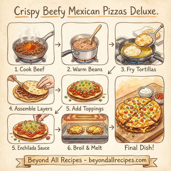 Crispy Beefy Mexican Pizzas Deluxe instructions