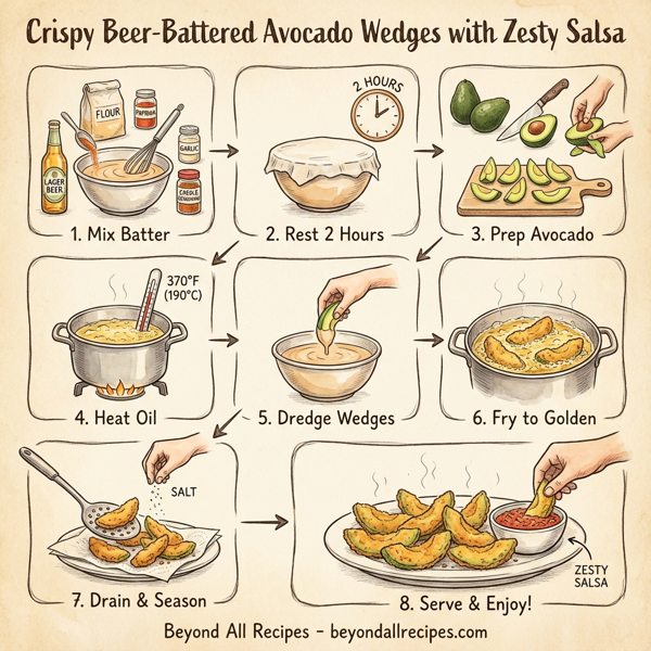 Crispy Beer-Battered Avocado Wedges with Zesty Salsa instructions