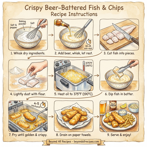 Crispy Beer-Battered Fish and Chips instructions
