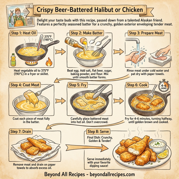 Crispy Beer-Battered Halibut or Chicken instructions