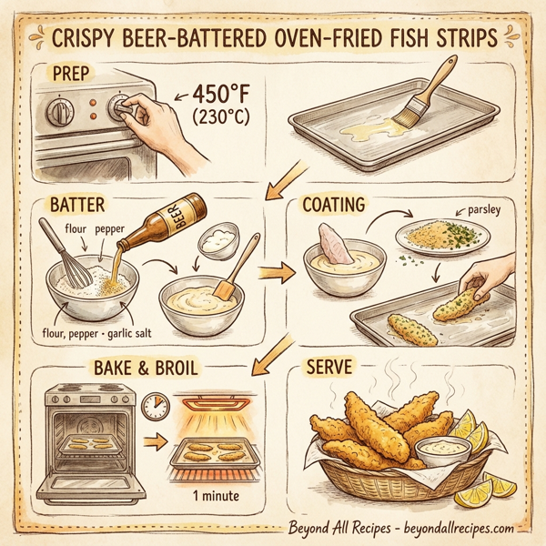Crispy Beer-Battered Oven-Fried Fish Strips instructions