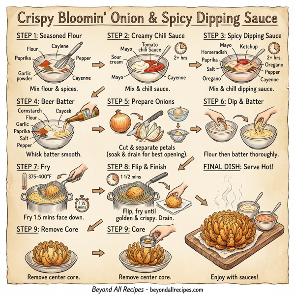 Crispy Bloomin' Onion with Spicy Dipping Sauce instructions