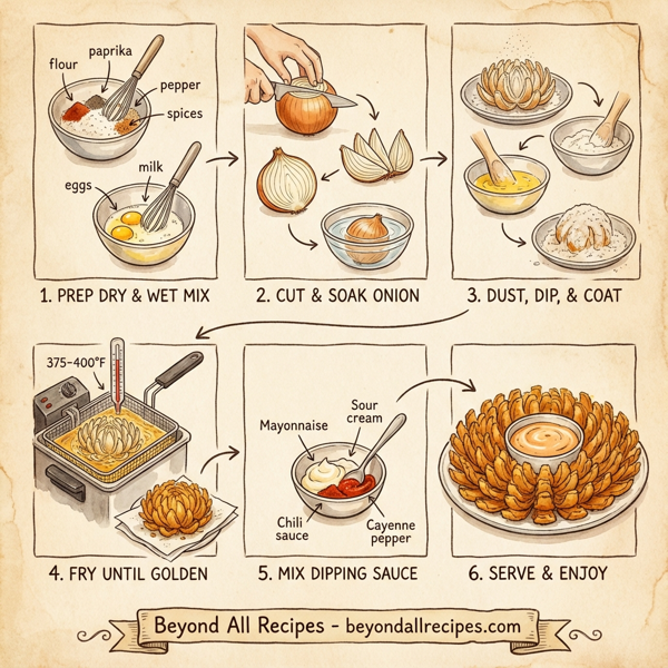 Crispy Blooming Onion with Spicy Dipping Sauce instructions