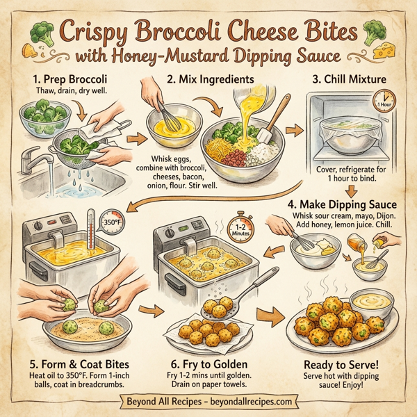 Crispy Broccoli Cheese Bites with Honey-Mustard Dipping Sauce instructions