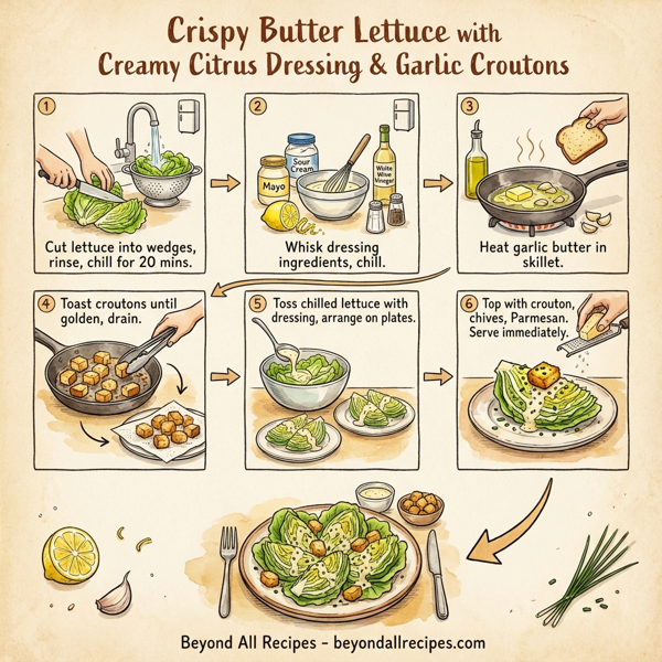 Crispy Butter Lettuce with Creamy Citrus Dressing & Garlic Croutons instructions