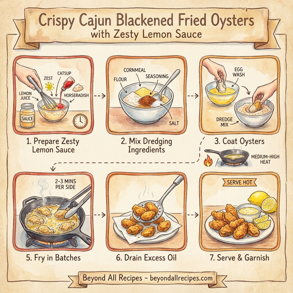 Crispy Cajun Blackened Fried Oysters with Zesty Lemon Sauce instructions