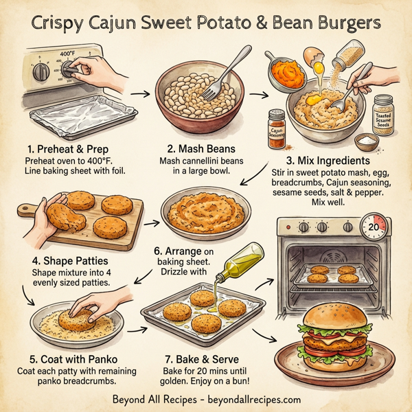 Crispy Cajun Sweet Potato & Bean Burgers instructions