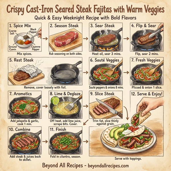 Crispy Cast-Iron Seared Steak Fajitas with Warm Veggies instructions