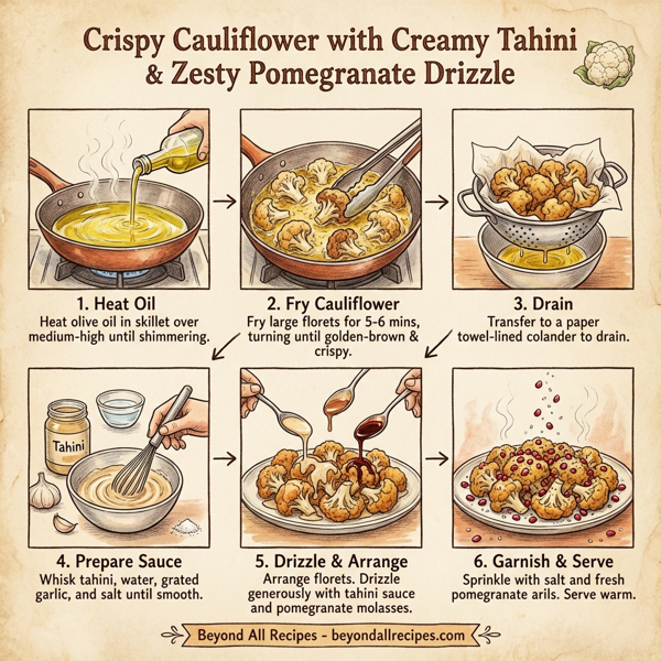 Crispy Cauliflower with Creamy Tahini and Zesty Pomegranate Drizzle instructions