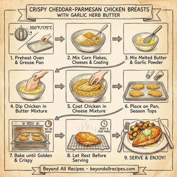 Crispy Cheddar-Parmesan Chicken Breasts with Garlic Herb Butter instructions