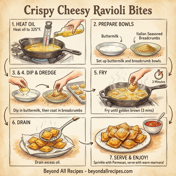 Crispy Cheesy Ravioli Bites instructions