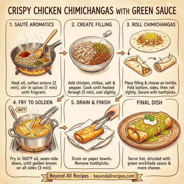 Crispy Chicken Chimichangas with Green Sauce instructions