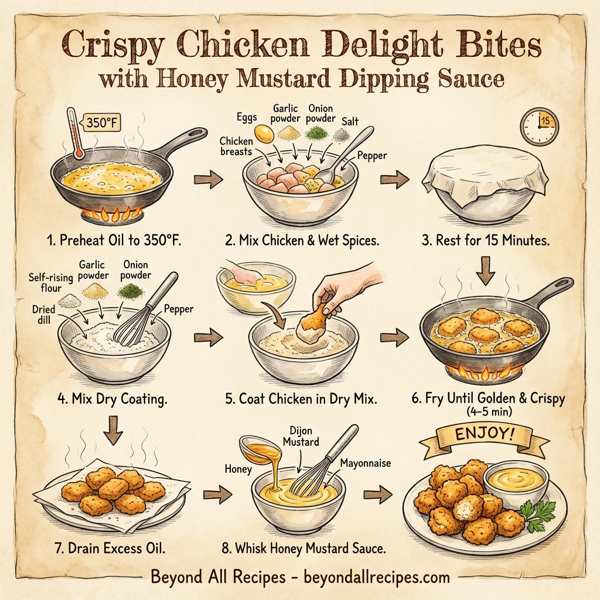 Crispy Chicken Delight Bites with Honey Mustard Dipping Sauce instructions