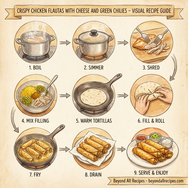 Crispy Chicken Flautas with Cheese and Green Chilies instructions