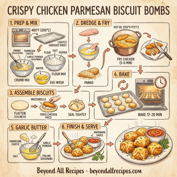 Crispy Chicken Parmesan Biscuit Bombs instructions