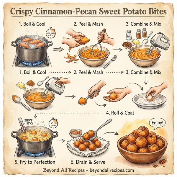 Crispy Cinnamon-Pecan Sweet Potato Bites instructions