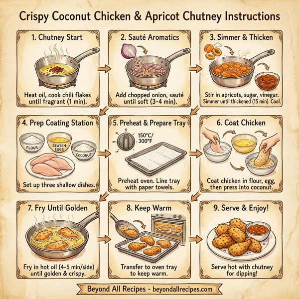 Crispy Coconut Chicken with Sweet and Spicy Apricot Chutney instructions