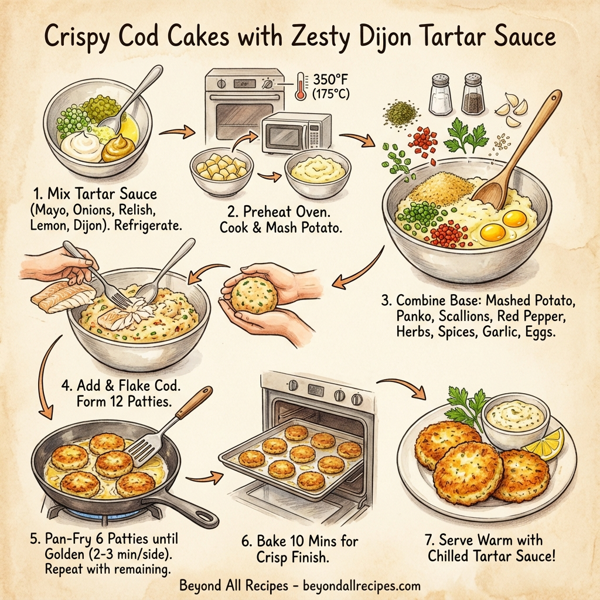 Crispy Cod Cakes with Zesty Dijon Tartar Sauce instructions