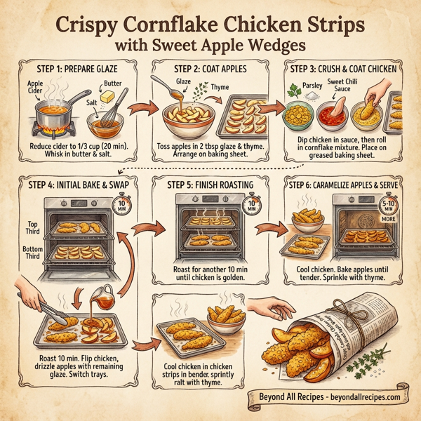 Crispy Cornflake Chicken Strips with Sweet Apple Wedges instructions