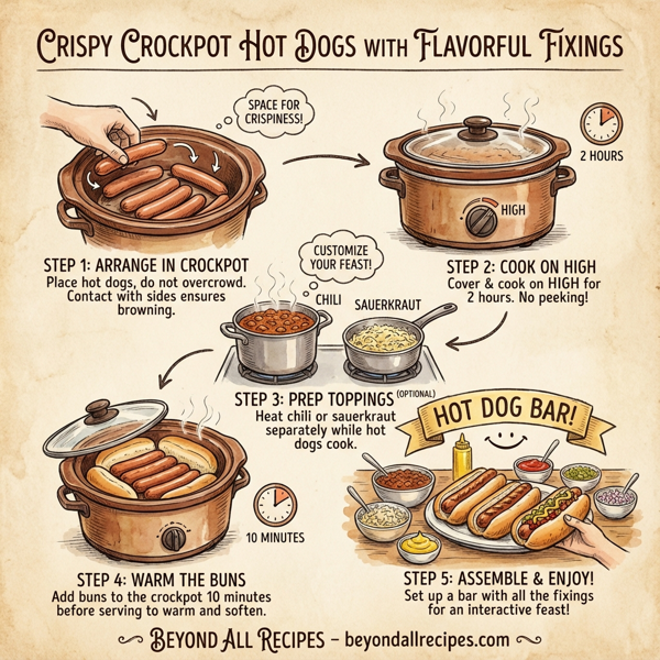 Crispy Crockpot Hot Dogs with Flavorful Fixings instructions