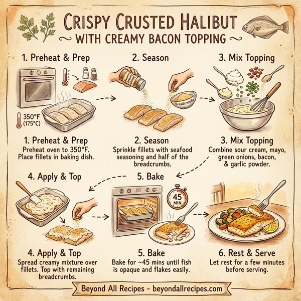 Crispy Crusted Halibut with Creamy Bacon Topping instructions