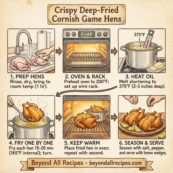 Crispy Deep-Fried Cornish Game Hens with Lemon Wedges instructions