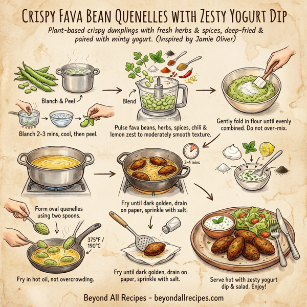 Crispy Fava Bean Quenelles with Zesty Yogurt Dip instructions