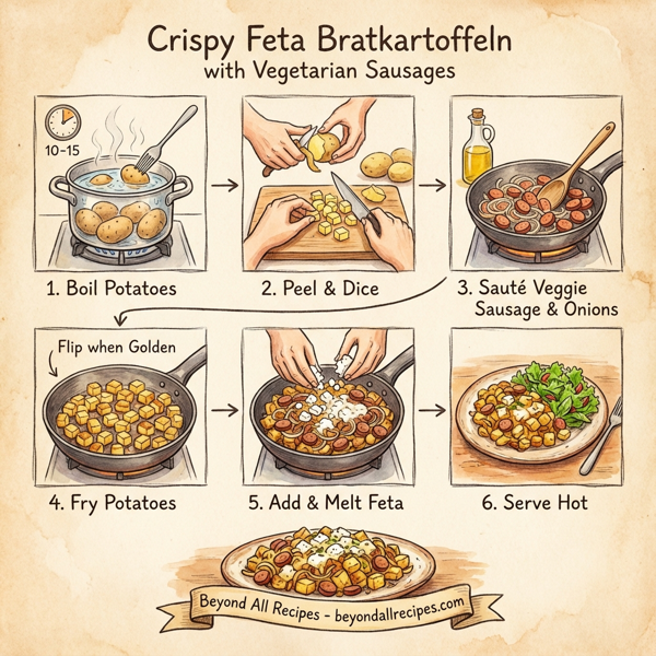 Crispy Feta Bratkartoffeln with Vegetarian Sausages instructions