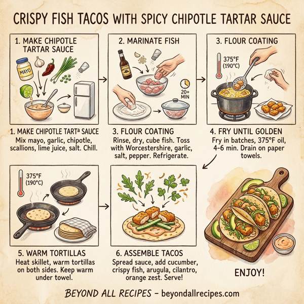 Crispy Fish Tacos with Spicy Chipotle Tartar Sauce instructions