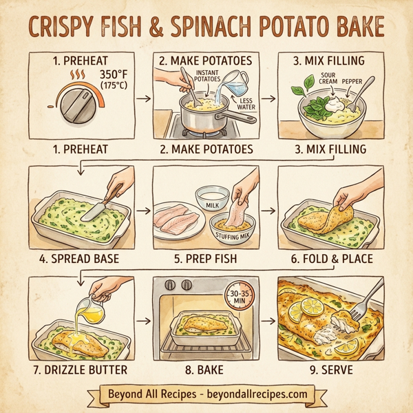 Crispy Fish and Spinach Potato Bake instructions