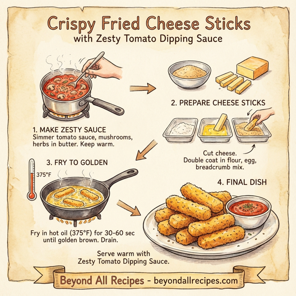 Crispy Fried Cheese Sticks with Zesty Tomato Dipping Sauce instructions