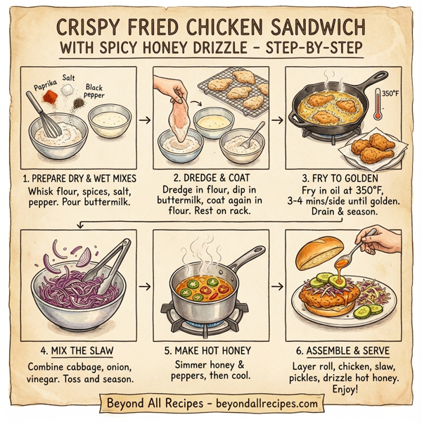 Crispy Fried Chicken Sandwich with Spicy Honey Drizzle instructions