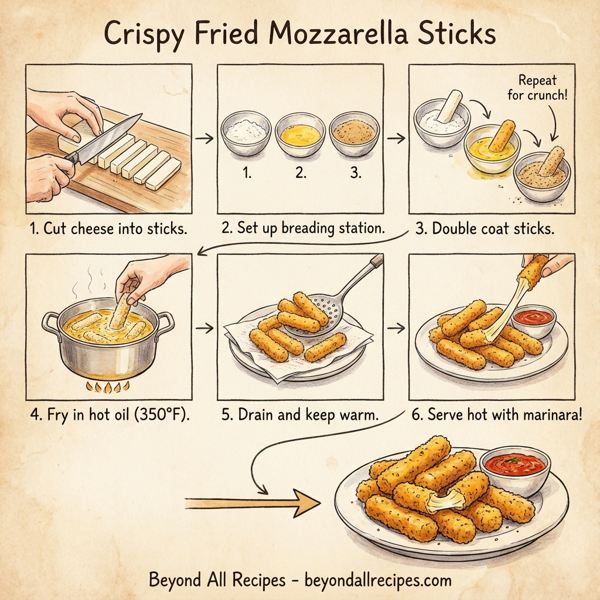 Crispy Fried Mozzarella Sticks with Zesty Marinara Dipping Sauce instructions