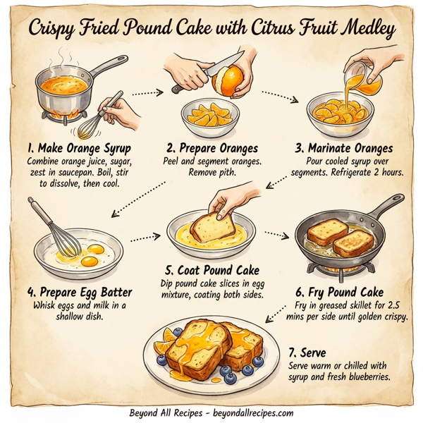 Crispy Fried Pound Cake with Citrus Fruit Medley instructions