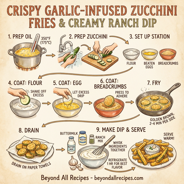Crispy Garlic-Infused Zucchini Fries with Creamy Ranch Dip instructions