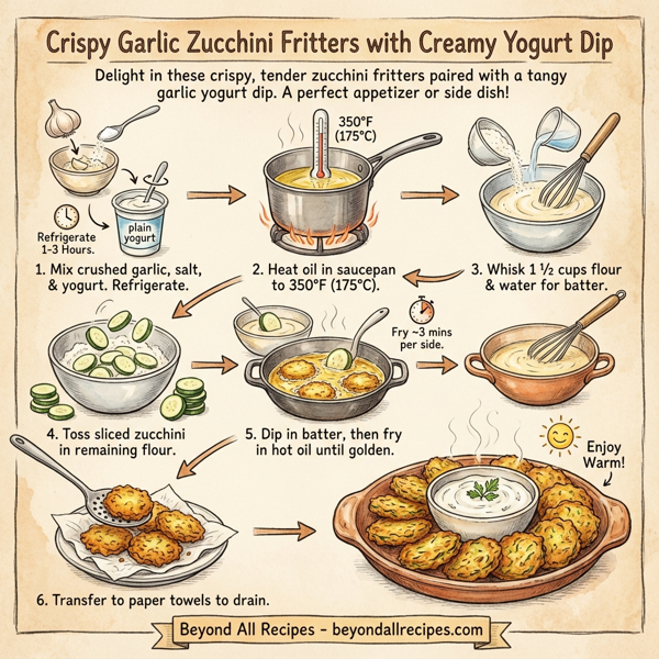 Crispy Garlic Zucchini Fritters with Creamy Yogurt Dip instructions