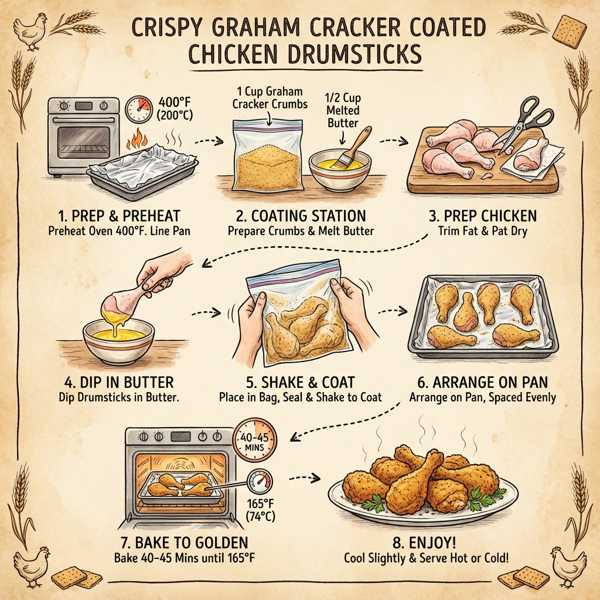 Crispy Graham Cracker Coated Chicken Drumsticks instructions