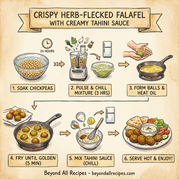 Crispy Herb-Flecked Falafel with Creamy Tahini Sauce instructions