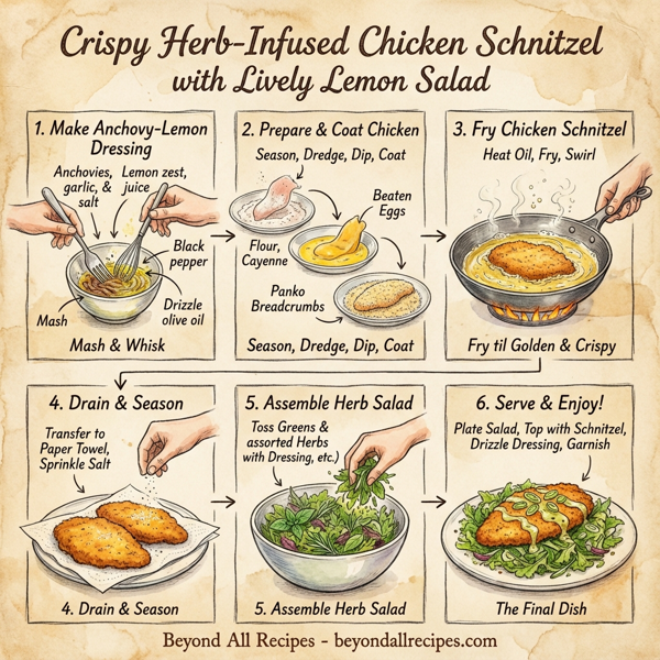Crispy Herb-Infused Chicken Schnitzel with Lively Lemon Salad instructions