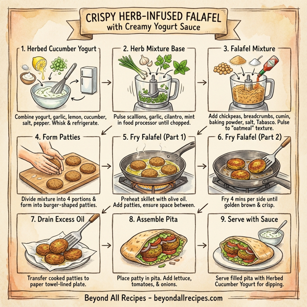 Crispy Herb-Infused Falafel with Creamy Yogurt Sauce instructions