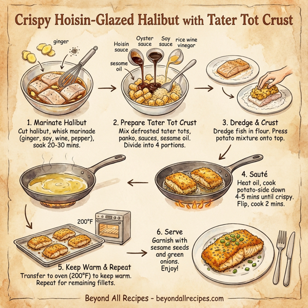 Crispy Hoisin-Glazed Halibut with Tater Tot Crust instructions