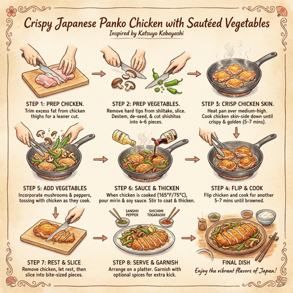 Crispy Japanese Panko Chicken with Sautéed Vegetables instructions
