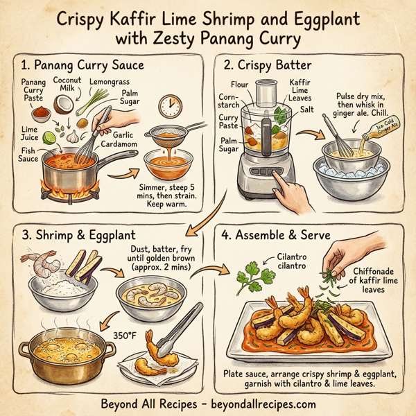 Crispy Kaffir Lime Shrimp and Eggplant with Zesty Panang Curry instructions