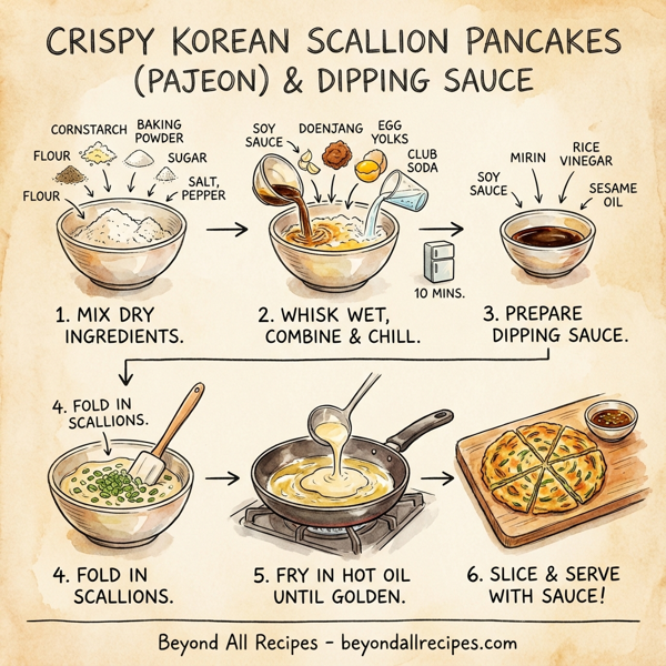 Crispy Korean Scallion Pancakes with Dipping Sauce instructions