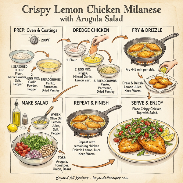 Crispy Lemon Chicken Milanese with Arugula Salad instructions