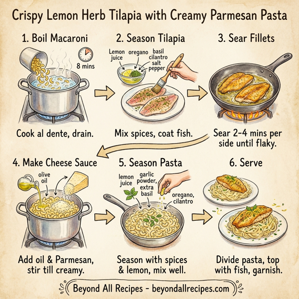 Crispy Lemon Herb Tilapia with Creamy Parmesan Pasta instructions