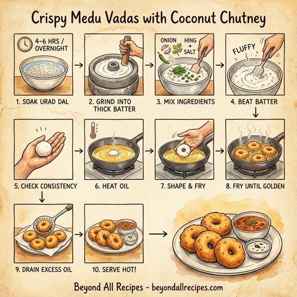 Crispy Medu Vadas with Coconut Chutney instructions